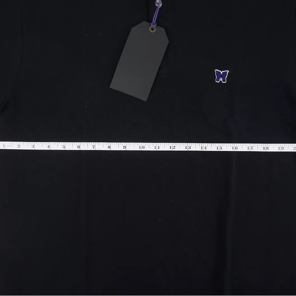 Needles Stripe Collar Embroidered Butterfly Polo In Black - Size  S/ M/L - Picture 7 of 14